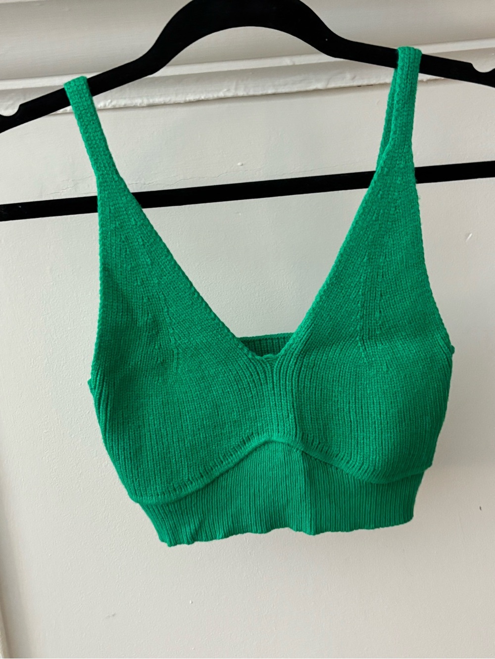 Green Knit V-Neck Crop Tank Top
